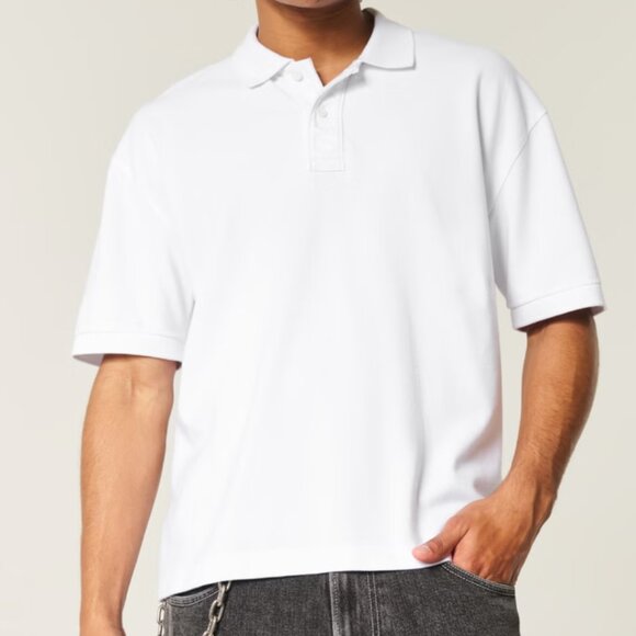 Hollister Boxy Crop Washed Polo, White, Large, NWT - Picture 1 of 3